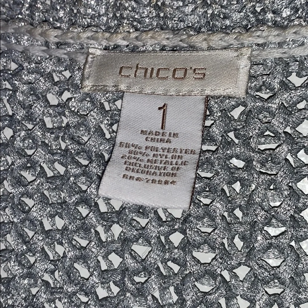 Chico’s Metallic‎ Silver Gray Open Cardigan